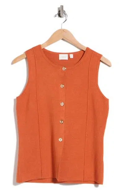 Cyrus Button Front Sleeveless Vest In Spice Heather