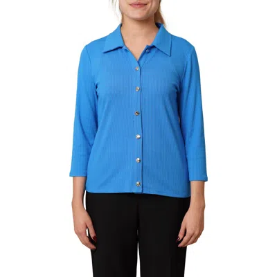 Cyrus Buttoned Ribbed Knit Top In Blue