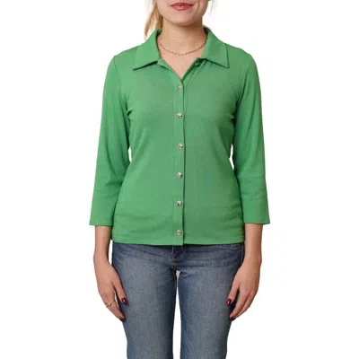 Cyrus Buttoned Ribbed Knit Top In Green