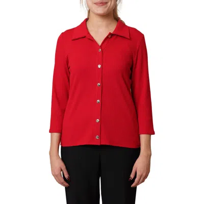 Cyrus Buttoned Ribbed Knit Top In Red