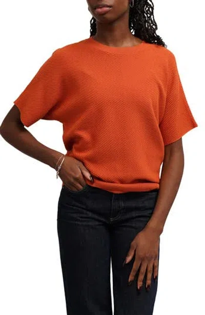 Cyrus Chevron Rib Short Sleeve Sweater In Orange
