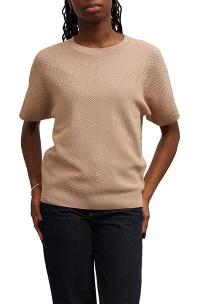 Cyrus Chevron Rib Short Sleeve Sweater In Brown
