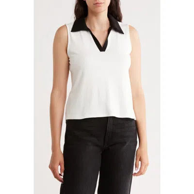 Cyrus Contrast Johnny Collar Sleeveless Top In White
