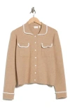 Cyrus Contrast Trim Button Front Cardigan In Brown