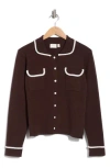 Cyrus Contrast Trim Button Front Cardigan In Brown