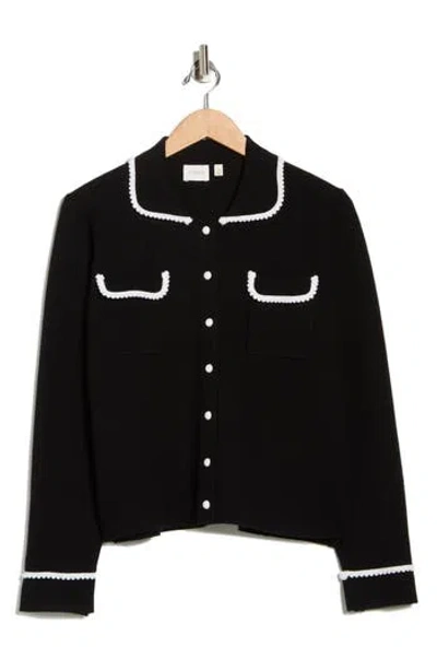 Cyrus Contrast Trim Button Front Cardigan In Multi