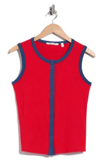 Cyrus Contrast Trim Ribbed Button Front Vest In Red