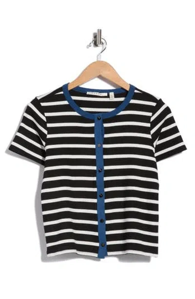 Cyrus Contrast Trim Short Sleeve Stripe Cardigan In Blue