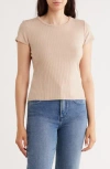 Cyrus Crewneck Cap Sleeve Rib Top In Neutral