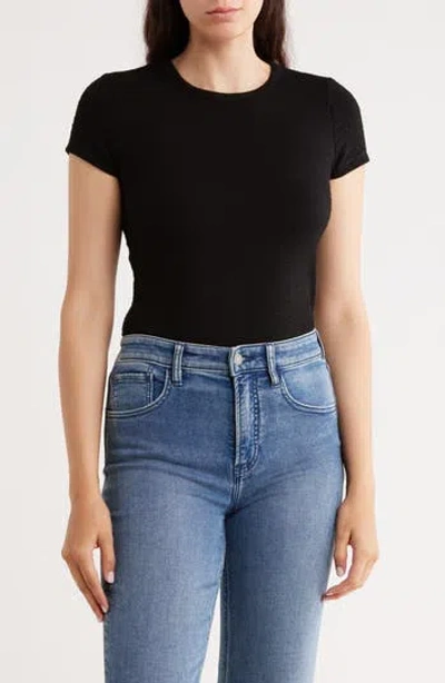 Cyrus Crewneck Cap Sleeve Top In Black