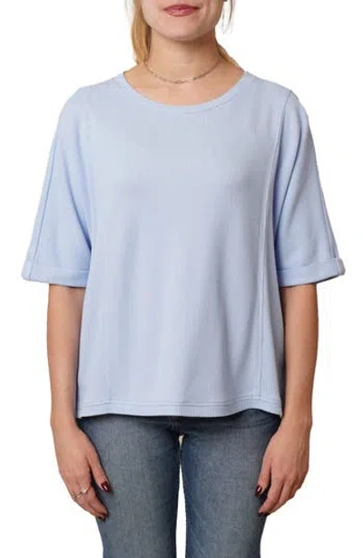 Cyrus Crewneck Elbow Sleeve Waffle Knit Top In Blue