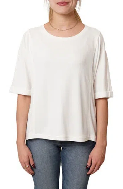 Cyrus Crewneck Elbow Sleeve Waffle Knit Top In White