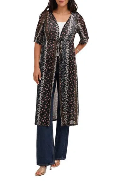 Cyrus Daisy Print Mesh Duster Cardigan
