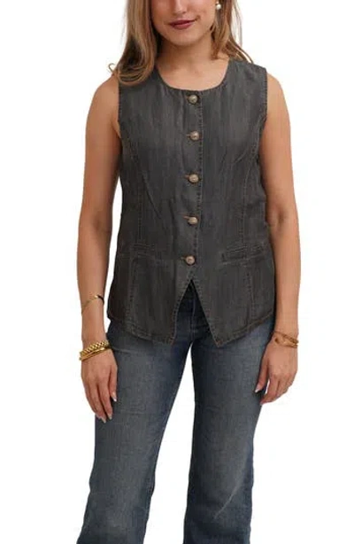Cyrus Denim Lyocell Button Front Vest In Blue