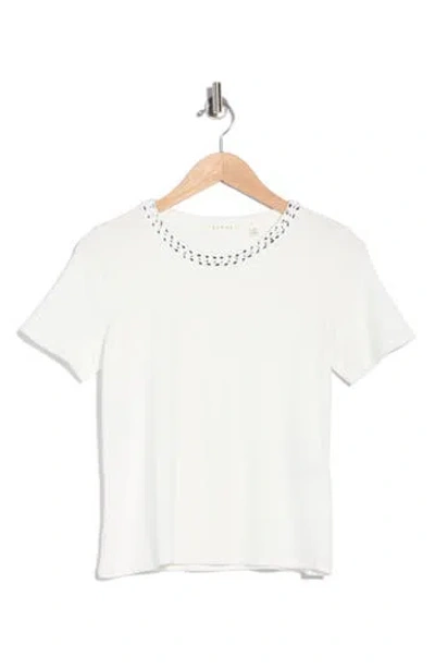 Cyrus Embellished Neck Crew T-shirt In White
