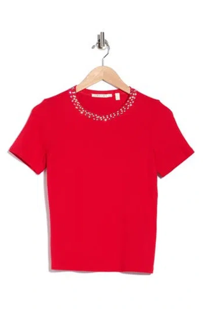 Cyrus Embellished Neck Crew T-shirt In Red