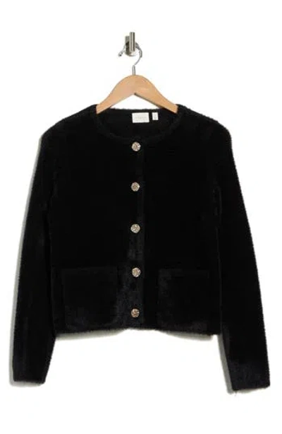 Cyrus Eyelash Knit Cardigan In Black