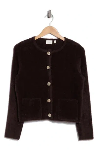 Cyrus Eyelash Knit Cardigan In Brown