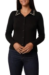 Cyrus Faux Pearl Collar Button-up Shirt In Black