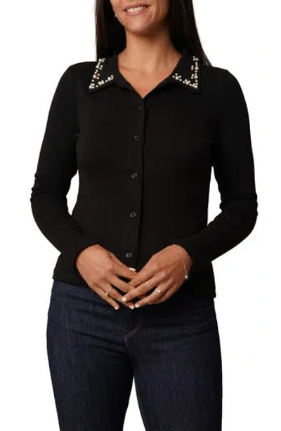 Cyrus Faux Pearl Collar Button-up Shirt In Black