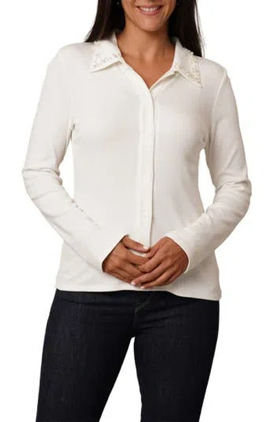 Cyrus Faux Pearl Collar Button-up Shirt In White