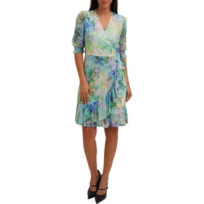 Cyrus Floral Ruffle Trim Mesh Wrap Dress In Multi