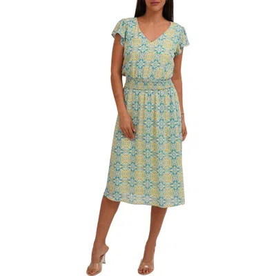 Cyrus Flutter Sleeve Midi Dress In Green