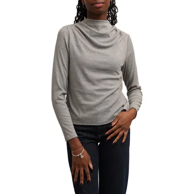 Cyrus Funnel Neck Long Sleeve Top In Gray