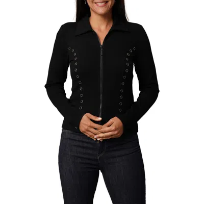Cyrus Grommet Trim Rib Top In Black