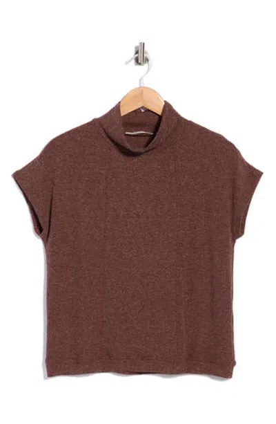 Cyrus Heather Knit Funnel Neck Top In Bark