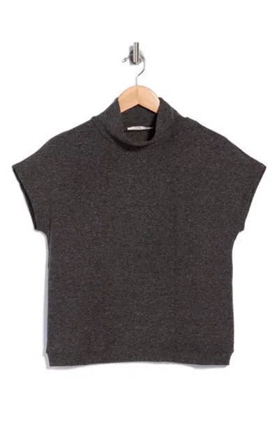Cyrus Heather Knit Funnel Neck Top In Black