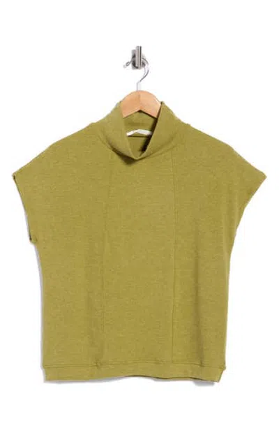 Cyrus Heather Knit Funnel Neck Top In Light Olive