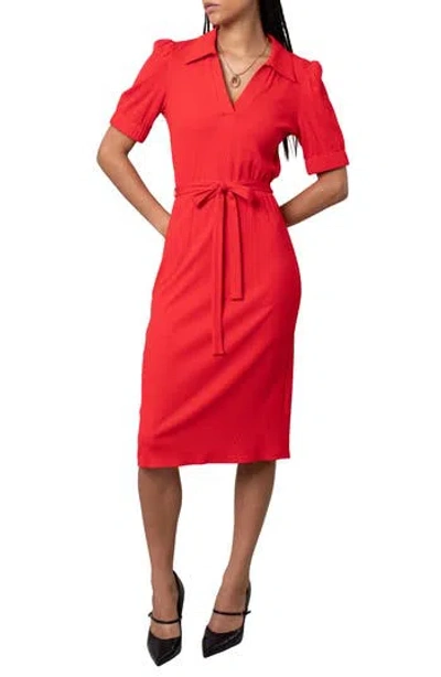 Cyrus Johnny Collar Short Sleeve Ribbed Dress In Red