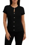 Cyrus Keyhole Button-front Rib Top In Blue
