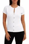 Cyrus Keyhole Button-front Rib Top In White