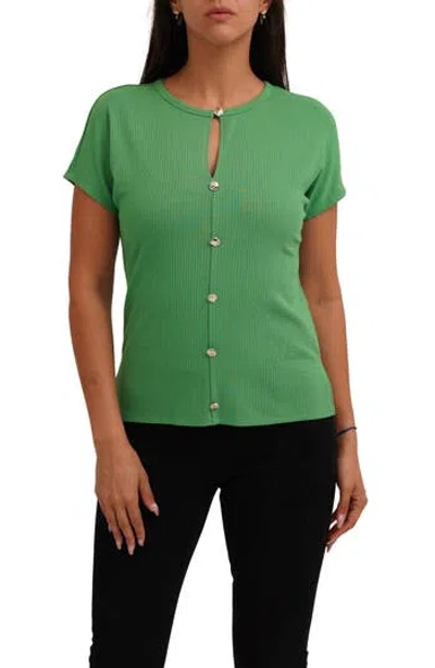 Cyrus Keyhole Button-front Rib Top In Green