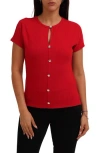 Cyrus Keyhole Button-front Rib Top In Red