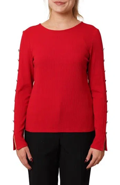 Cyrus Keyhole Long Sleeve Top In Red