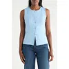 Cyrus Lace Trim Button-up Vest In Blue