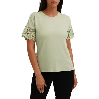 Cyrus Lace Trim Short Sleeve Ribbed Top In Green