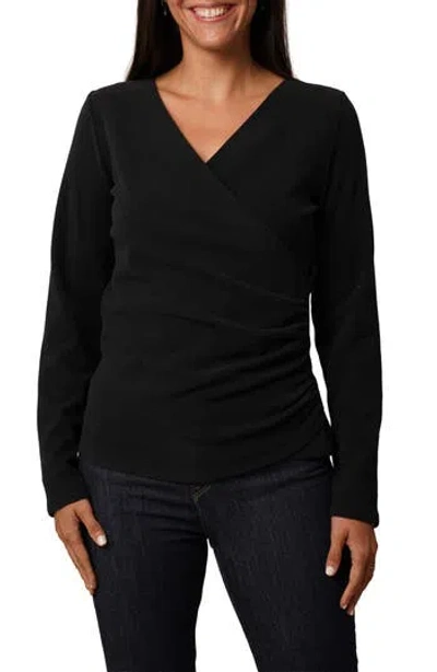 Cyrus Long Sleeve Faux Wrap Top In Black