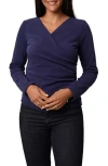 Cyrus Long Sleeve Faux Wrap Top In Blue