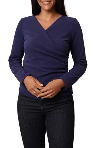 Cyrus Long Sleeve Faux Wrap Top In Blue