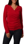 Cyrus Long Sleeve Faux Wrap Top In Red