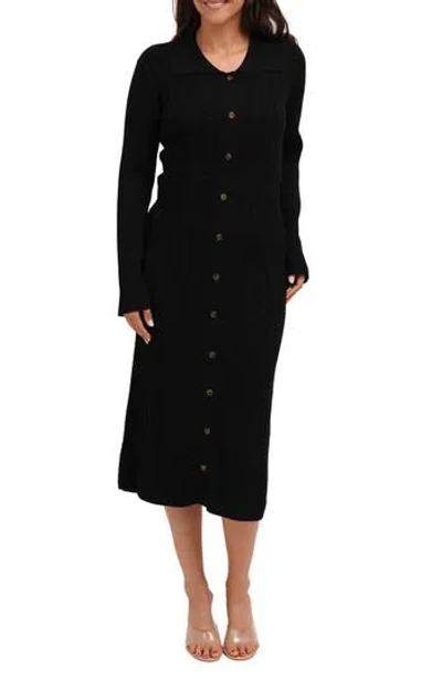 Cyrus Long Sleeve Midi Sweater Dress In Black