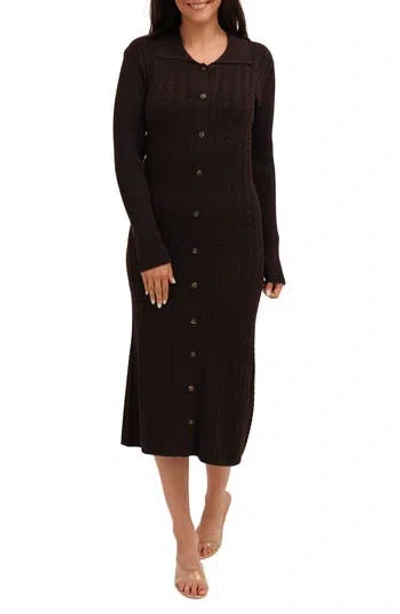 Cyrus Long Sleeve Midi Sweater Dress In Brown