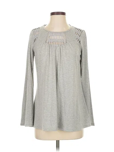 Pre-owned Cyrus Long Sleeve Top Gray Solid Pattern Keyhole Neckline Tops