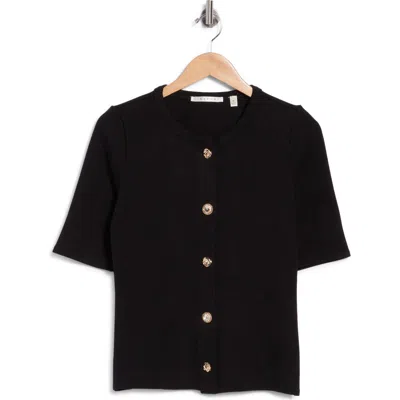Cyrus Milano Knit Short Sleeve Button Cardigan In Black