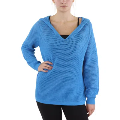 Cyrus Novelty Hoodie Womens Ribbed Trim Crochet Hooded Sweater In Blue