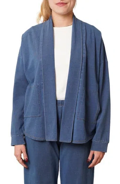 Cyrus Open Front Denim Cardigan In Blue